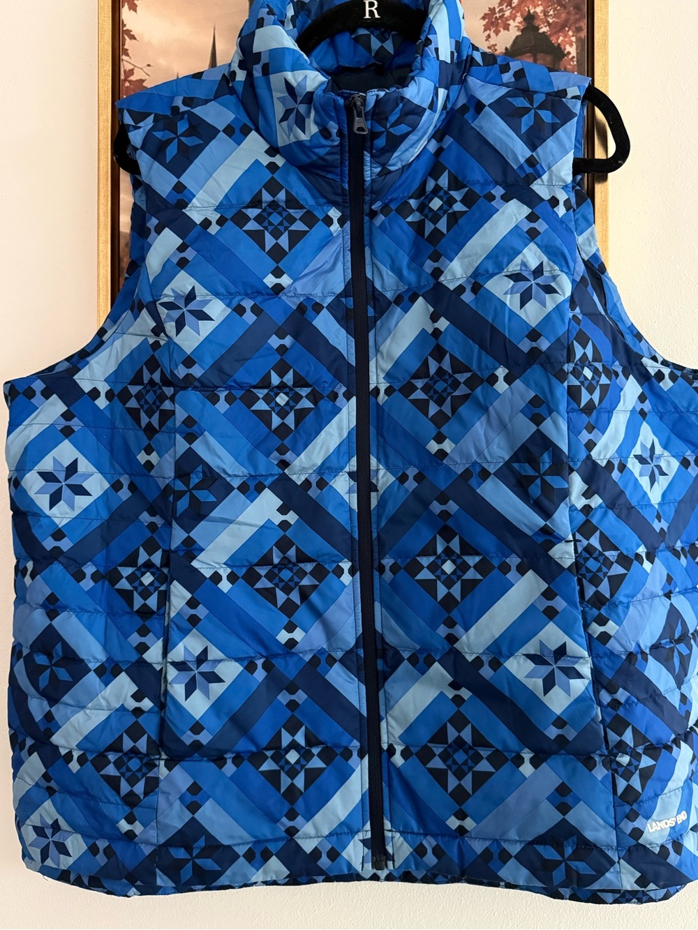 Lands' End Women’s Blue Patterned Quilted Vest